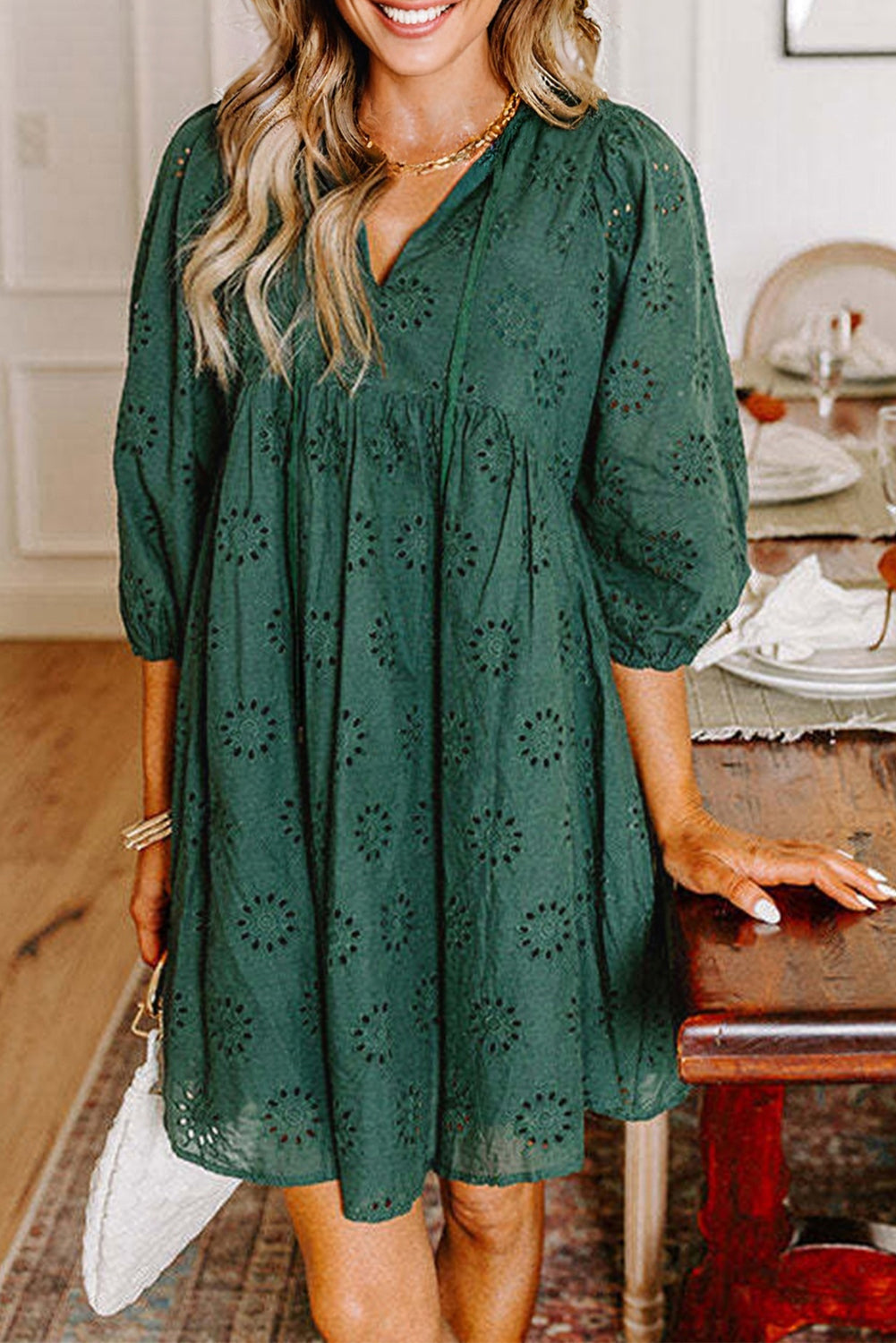 Green Eyelet Puff Sleeve Dress September.