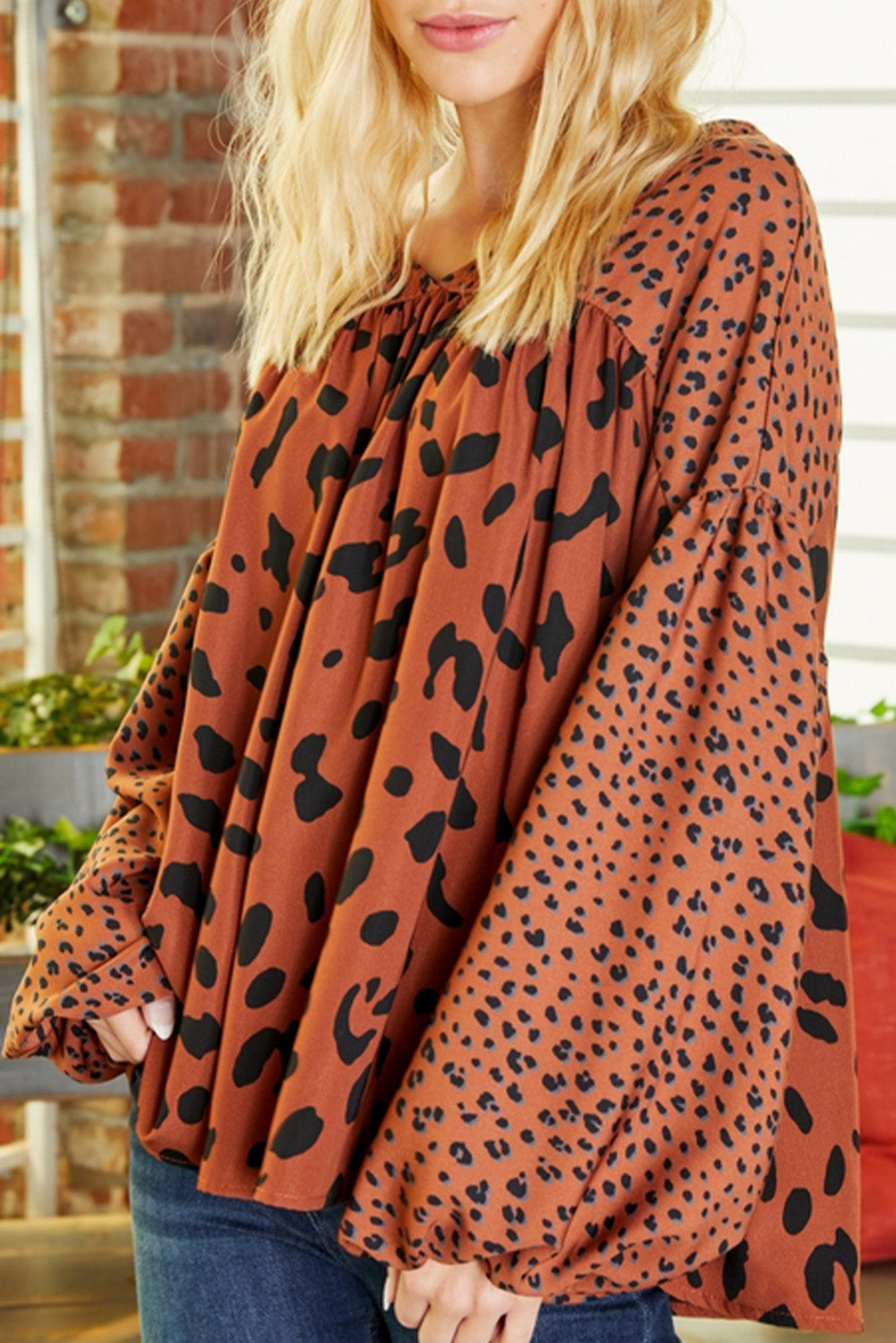 Brown Leopard Print Bubble Sleeve RTS