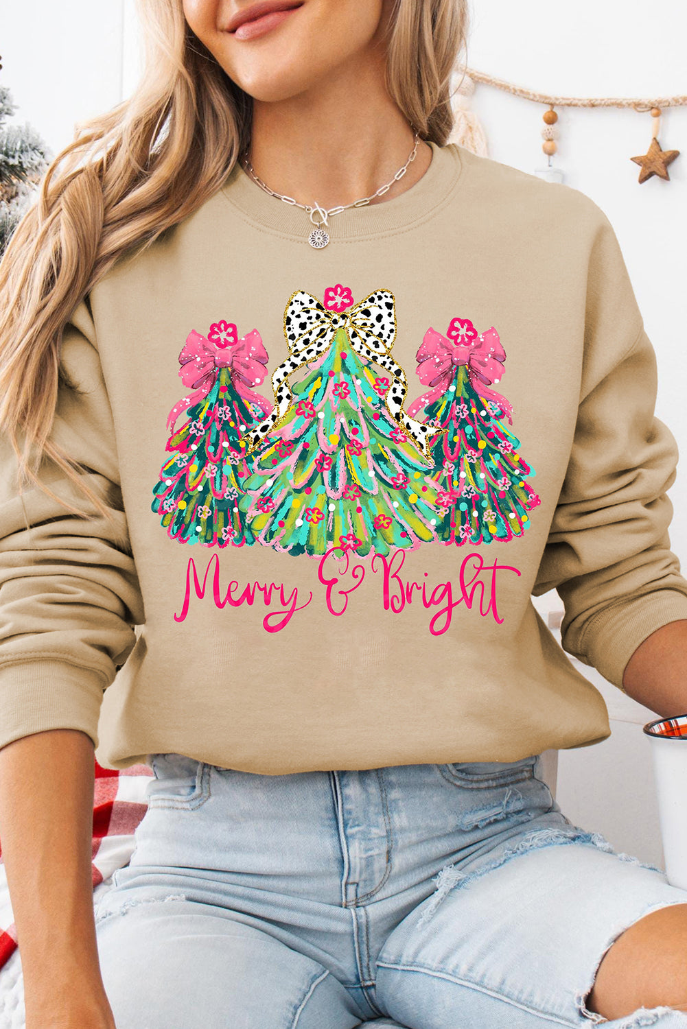 Khaki Merry And Bright Tree Sweatshirt RTS