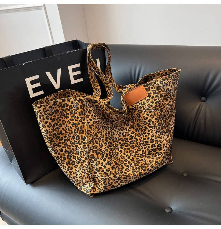 Denim Leopard Print Large Capacity Tote Bag