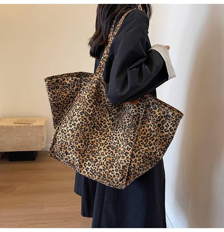 Denim Leopard Print Large Capacity Tote Bag