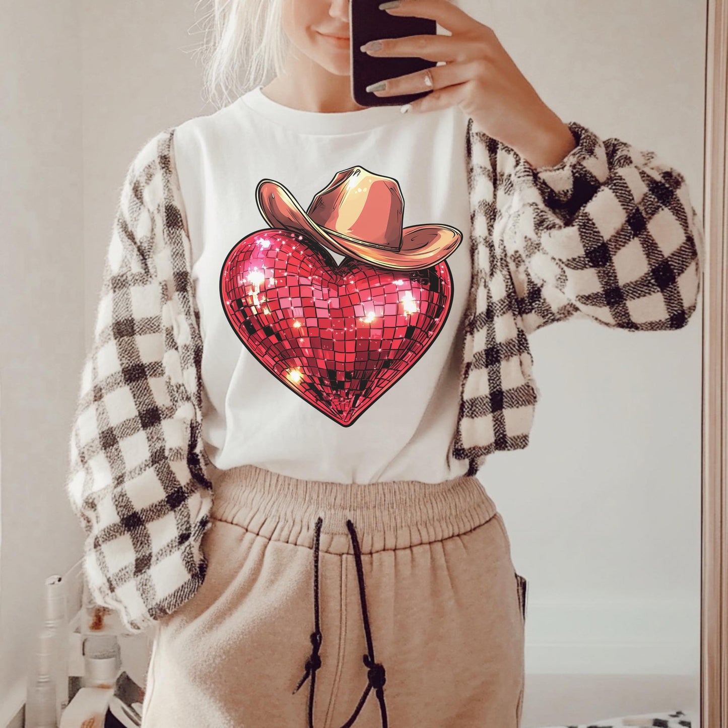 Disco heart with cowboy hat tee & sweatshirt