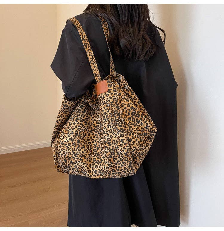 Denim Leopard Print Large Capacity Tote Bag