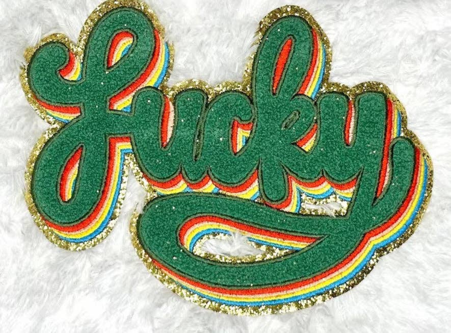 Lucky Rainbow Chenille and Glitter Patch, St Patrick’s Day Patch