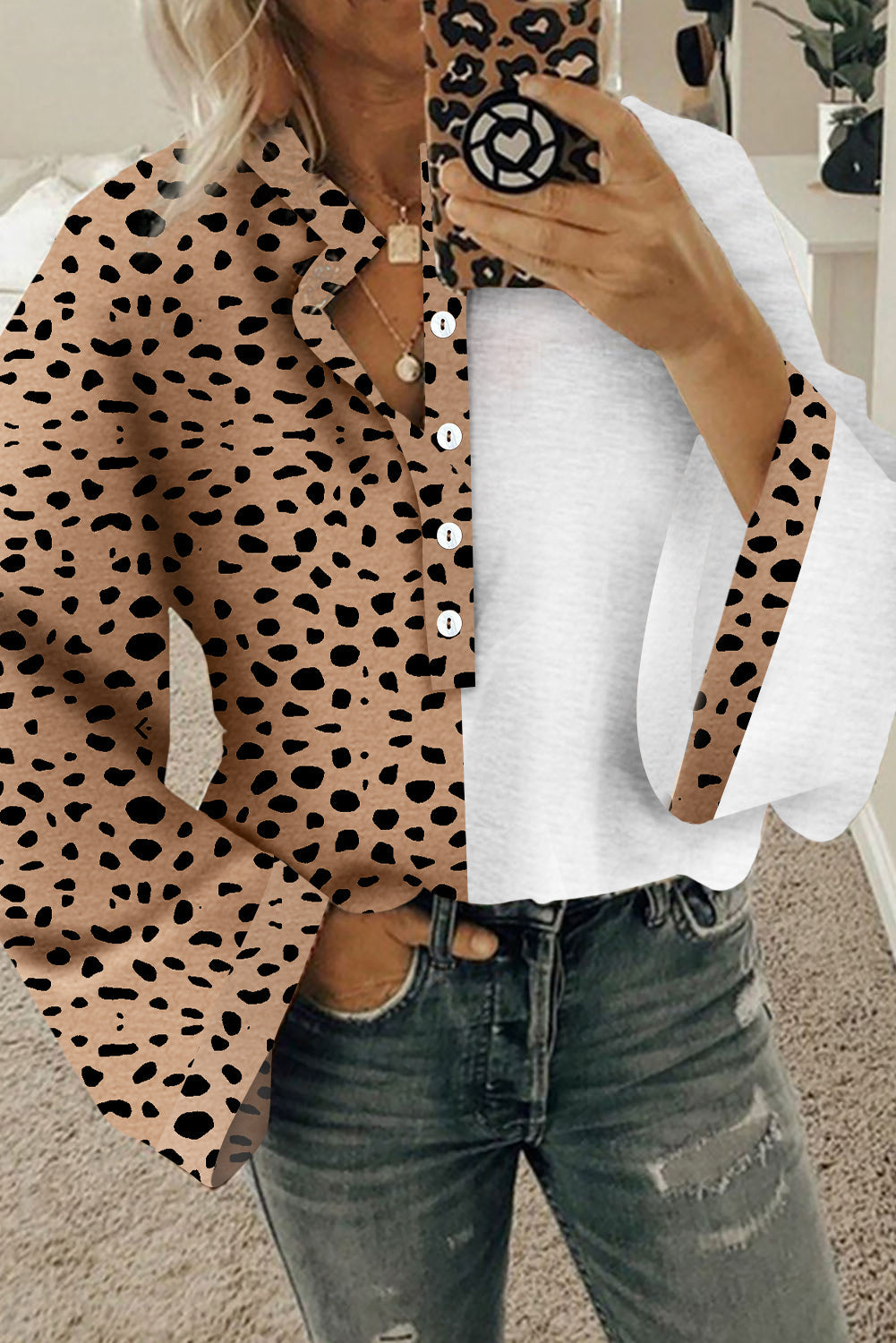 Khaki Leopard Contrast Blouse RTS