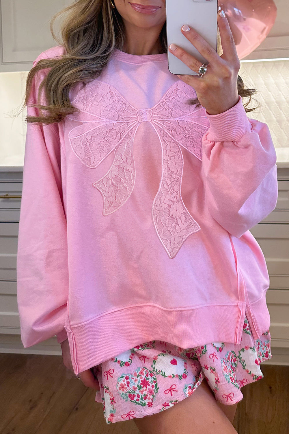 Pink Lace Bow Sweatshirt RTS