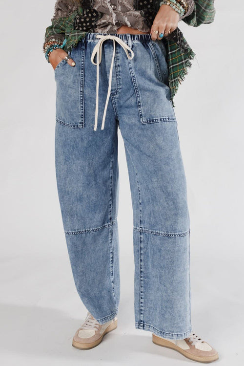 Acid Wash Drawstring Waistband Jeans September.