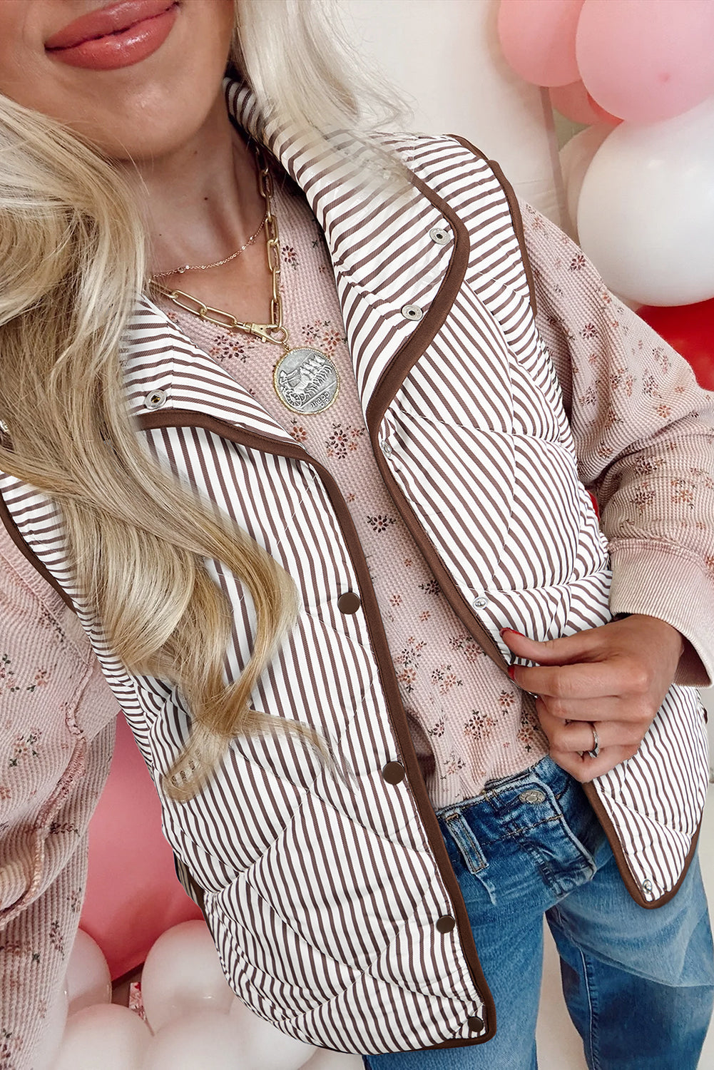 Brown Stripe Snap Button Vest RTS