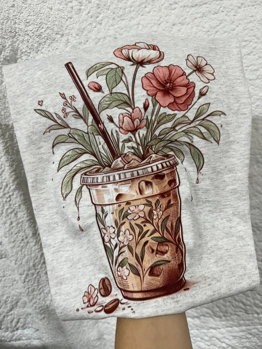 Floral iced coffee tee & sweatshirt