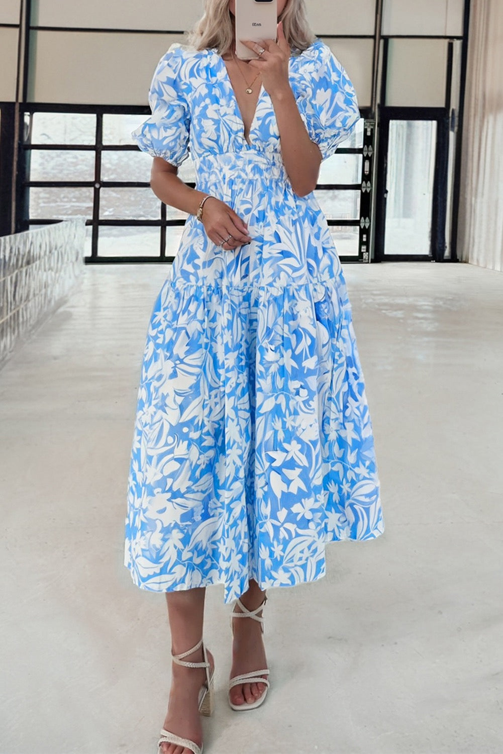 Sky Blue Floral Long Dress RTS