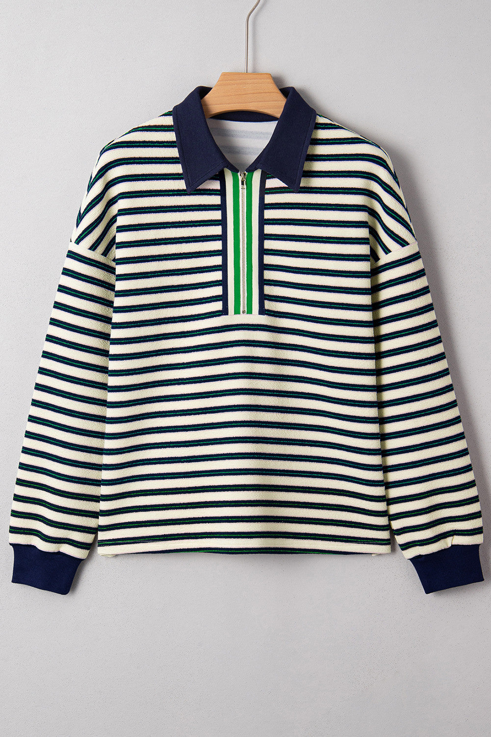 Navy Collar Zip Top October.